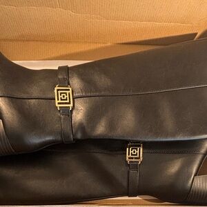 Liz Claiborne Black Leather Riding Boots with Gold Accents